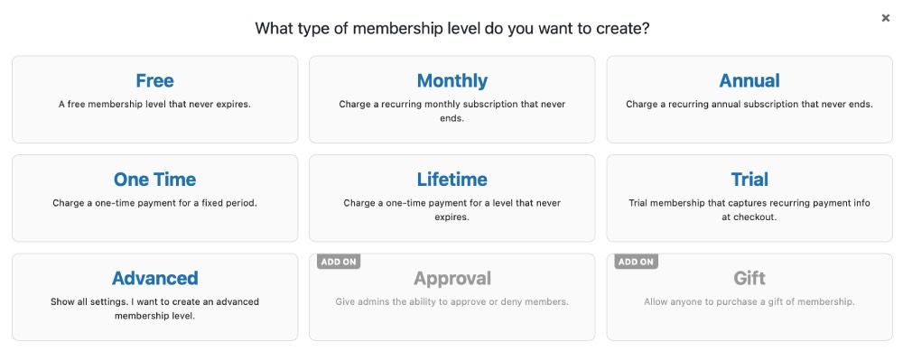 Select type of membership